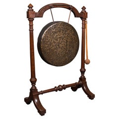 Antique Floorstanding Dinner Gong, English, Oak, Bronze, Ceremonial, Victorian