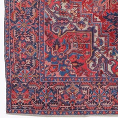 Antique Floral and Geometric Design Hand Woven Wool Carpet - Late 19th Century