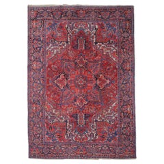Antique Floral and Geometric Design Hand Woven Wool Carpet - Late 19th Century