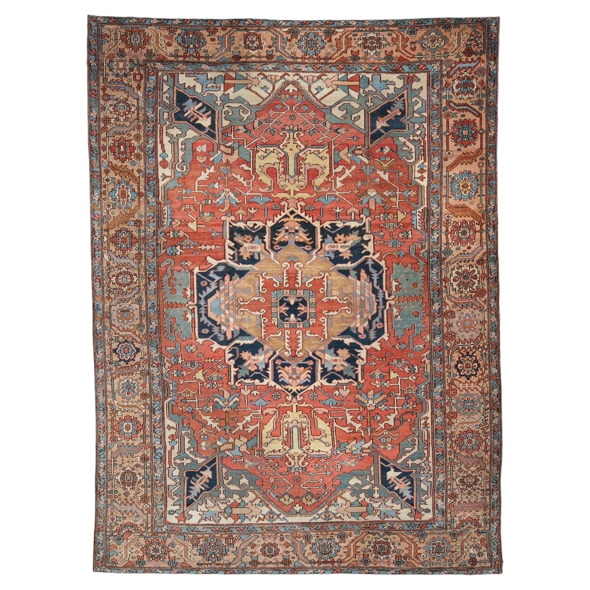 Antiker Wollteppich mit floralem und geometrischem Design - spätes 19. Jahrhundert im Angebot