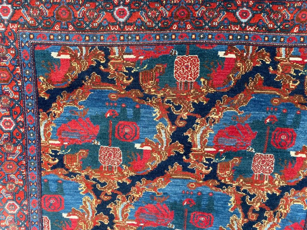 Very beautiful mid-20th century floral design rug with nice colors with blue, green and red, finely hand knotted with wool velvet on cotton foundation.