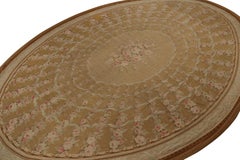 Antique Floral Aubusson Flatweave Oversized Oval Rug in Brown