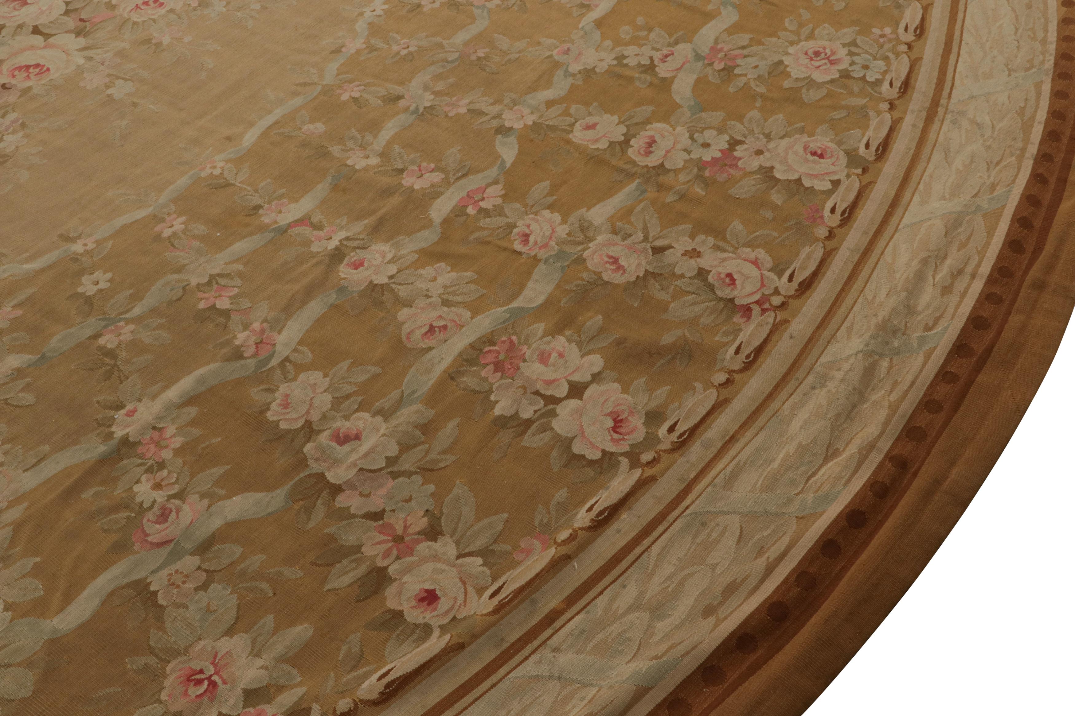 Antique Floral Aubusson Flatweave Oversized Oval Rug in Brown In Good Condition For Sale In Long Island City, NY