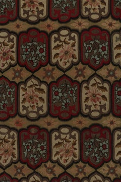 Antique Floral Aubusson Flatweave Rug in Red & Gold Accents, from Rug & Kilim