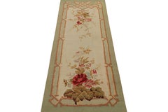 Antique Floral Aubusson Tapestry Runner Rug in Cream & Green, from Rug & Kilim