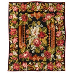 Antique Floral Aubusson Tapestry Style Bessarabian Kilim Flatweave Rug, c. 1900