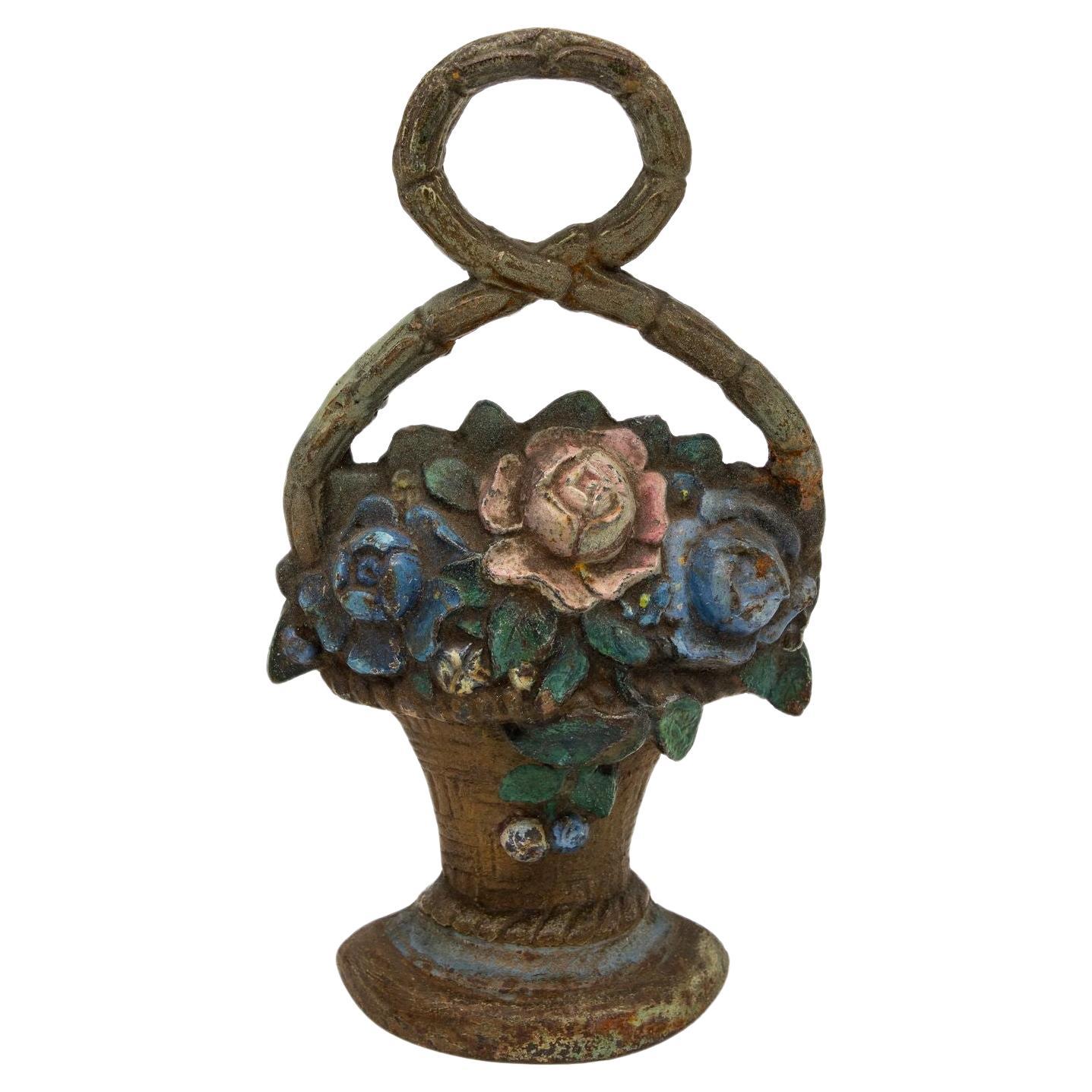 Antique Floral Bouquet Cast Iron Door Stop For Sale