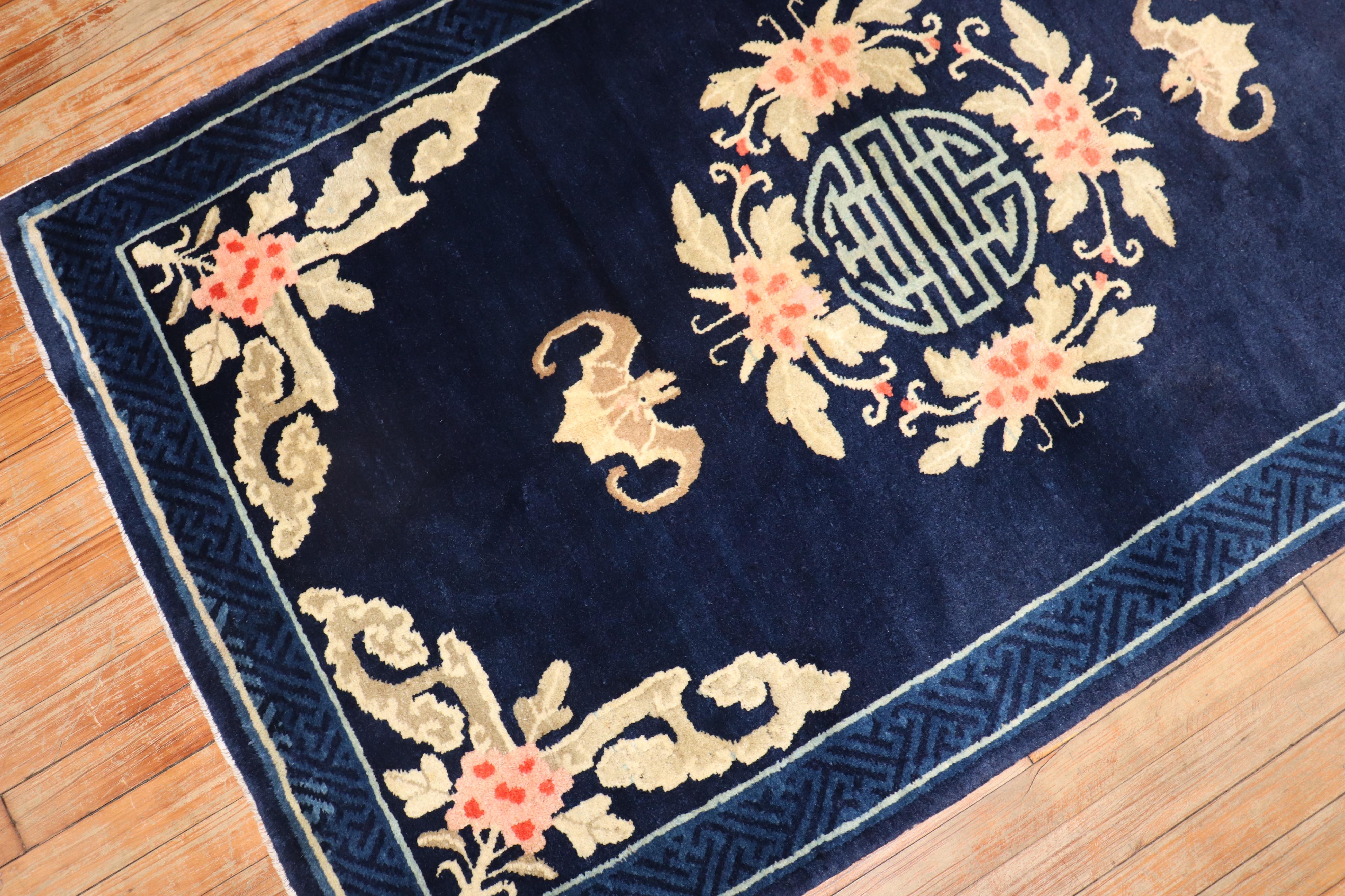 Hand-Knotted Antique Floral Chinese Peking Rug For Sale