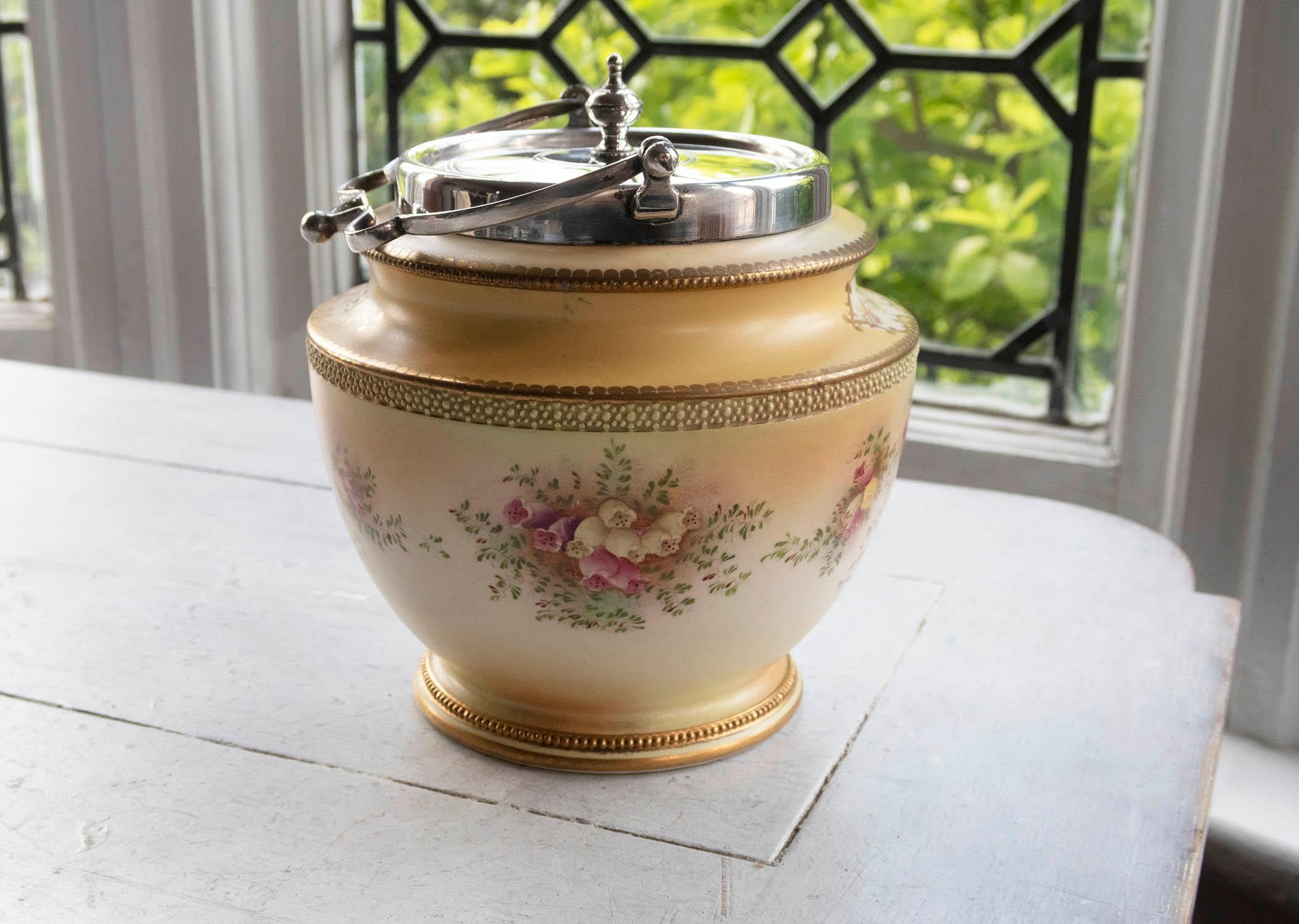 Other Antique Floral Decorated Carlton Ware Biscuit Barrel. English, C.1920 For Sale