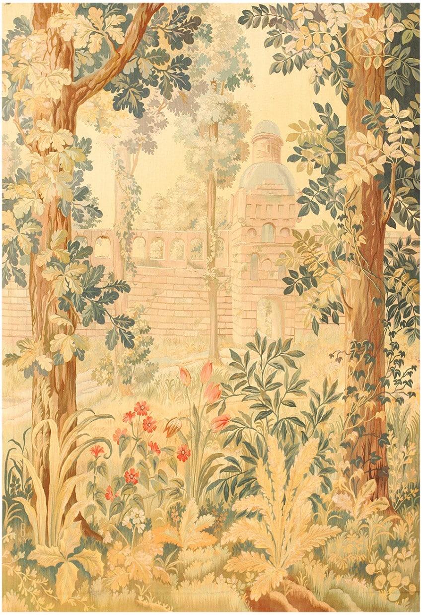 A Classically Crafted Antique Floral Design And Soft Colored Rare American Tapestry, Origin: America, Circa: Turn of the Twentieth Century