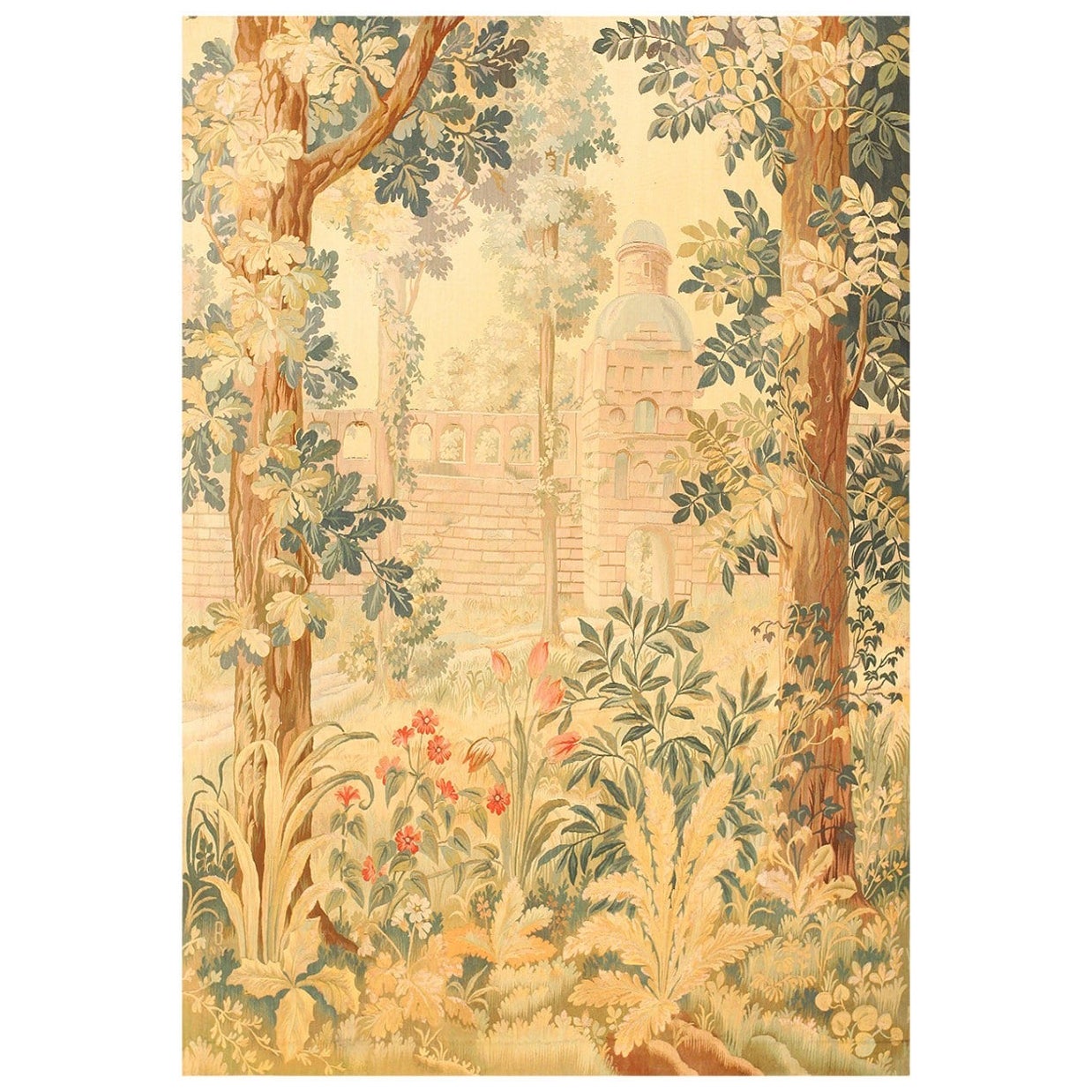 Antico disegno floreale e colori tenui Raro arazzo americano 4'9" x 6'10"