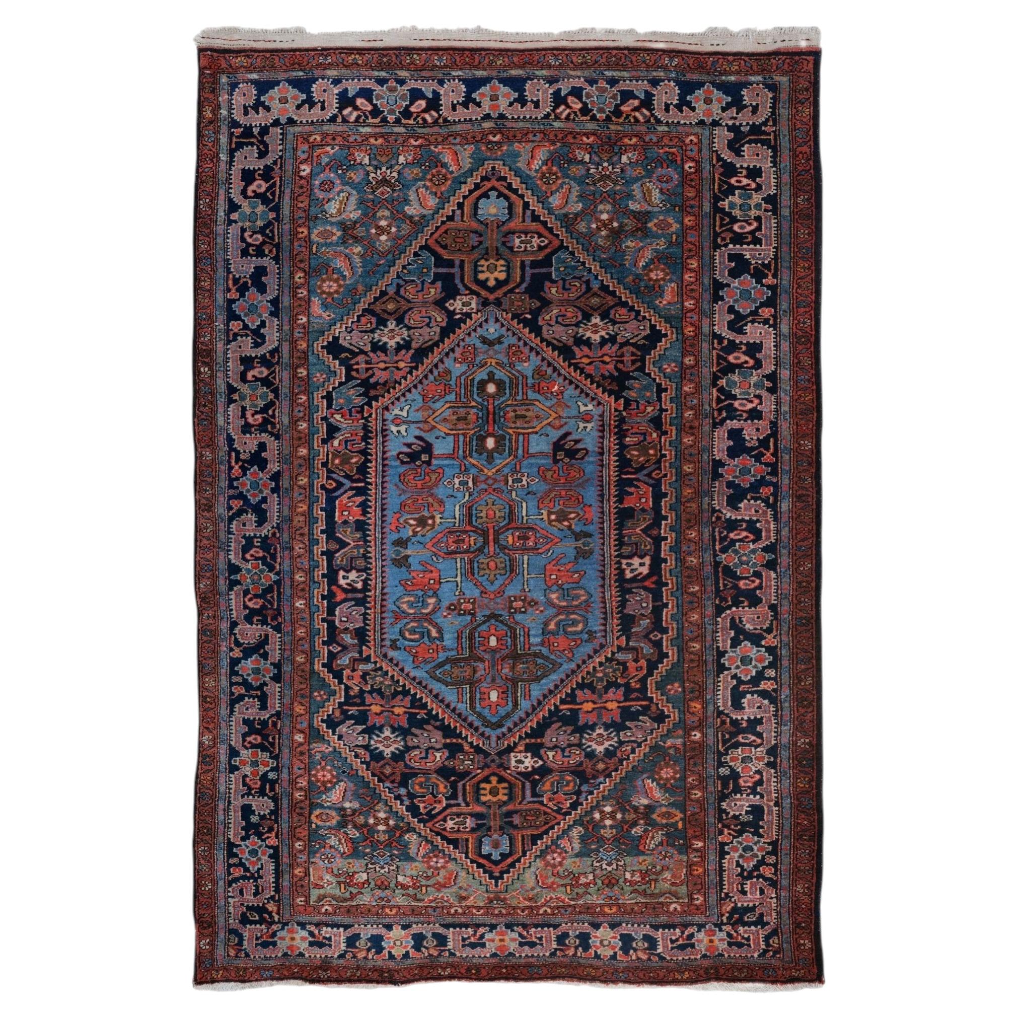 Antique Floral Design Hand Woven Wool Rug - Early 20th Century