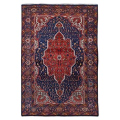 Antique Floral Design Hand Woven Wool Rug - Late 19th Century