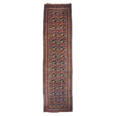 Antique Floral Design Hand Woven Wool Runner - Late 19th Century