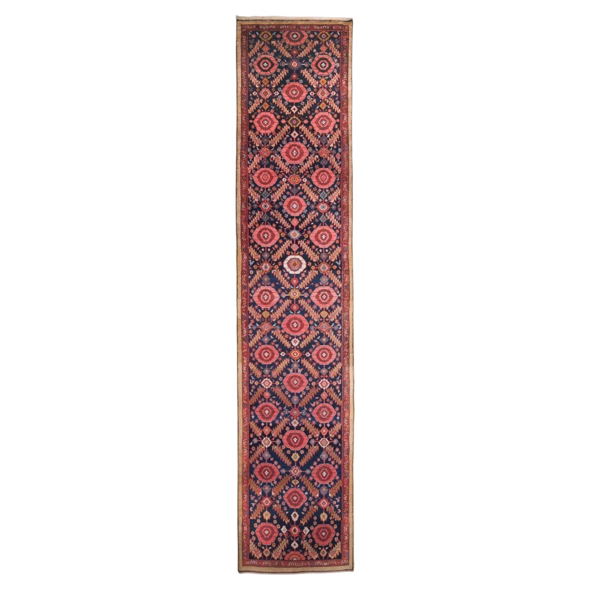 Antique Floral Design Hand Woven Wool Runner - Late 19th Century