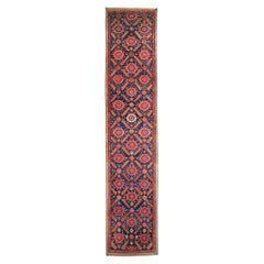 Antique Floral Design Hand Woven Wool Runner - Late 19th Century