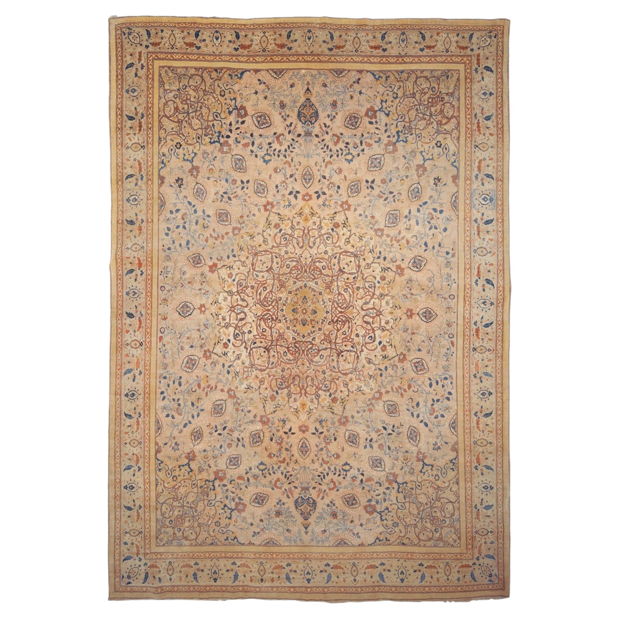 Antique Floral Design Wool Carpet - Late 19th Century