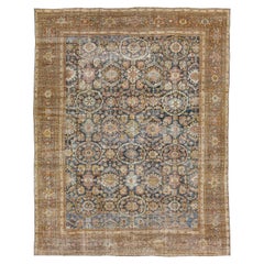 Antico tappeto di lana persiano Mahal dal design floreale fatto a mano in blu