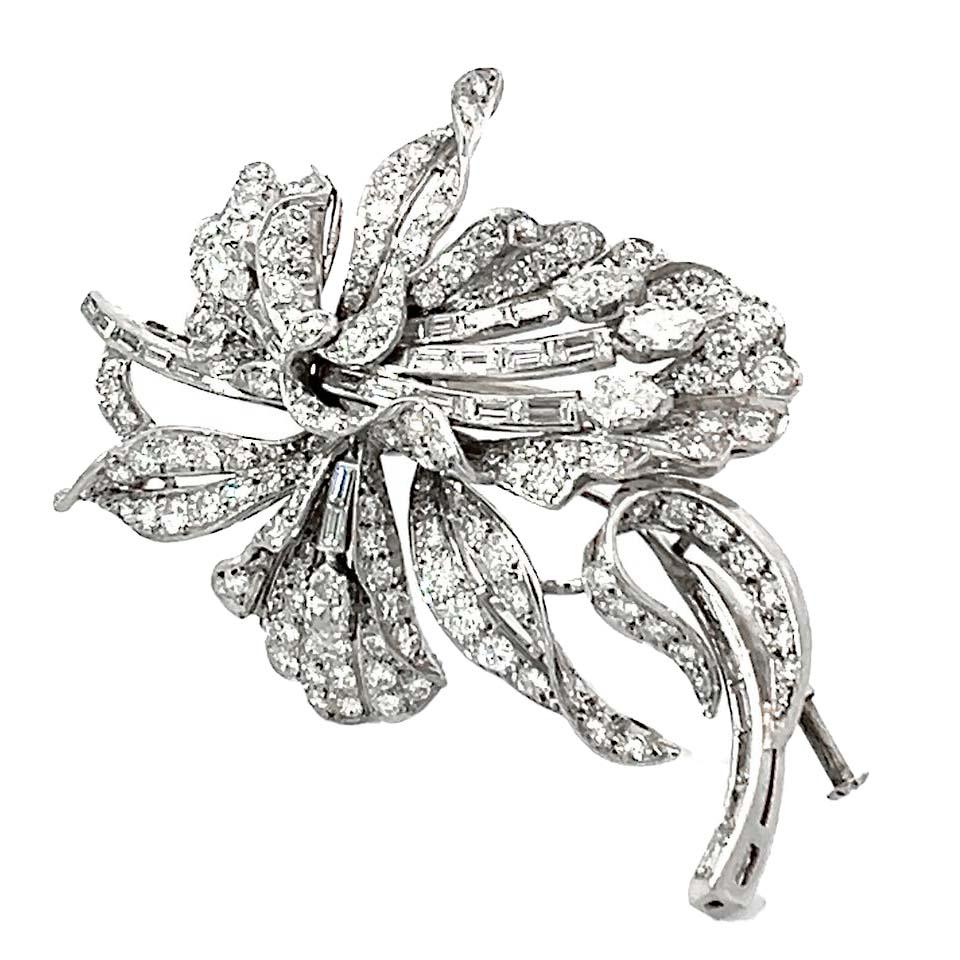 Antiguo Broche Floral de Diamantes Corte mixto en venta