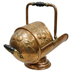Antique Floral Embossed Copper English Victorian Helmet Coal Scuttle Bucket