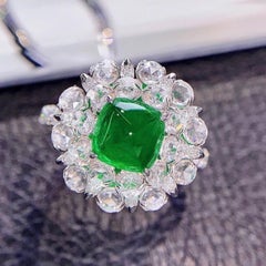 Antique Floral Emerald Engagement Ring, European Emerald Wedding Ring