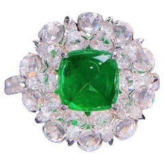 Antique Floral Emerald Engagement Ring, European Emerald Wedding Ring