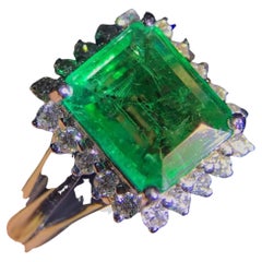 Antique Floral Emerald Gold Ring, Natural Emerald Engagement Ring
