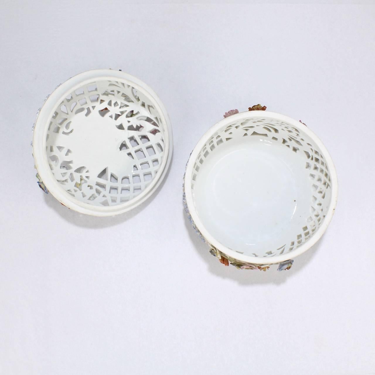 Antique Floral Encrusted Meissen Porcelain Reticulated Covered Dresser Box 3