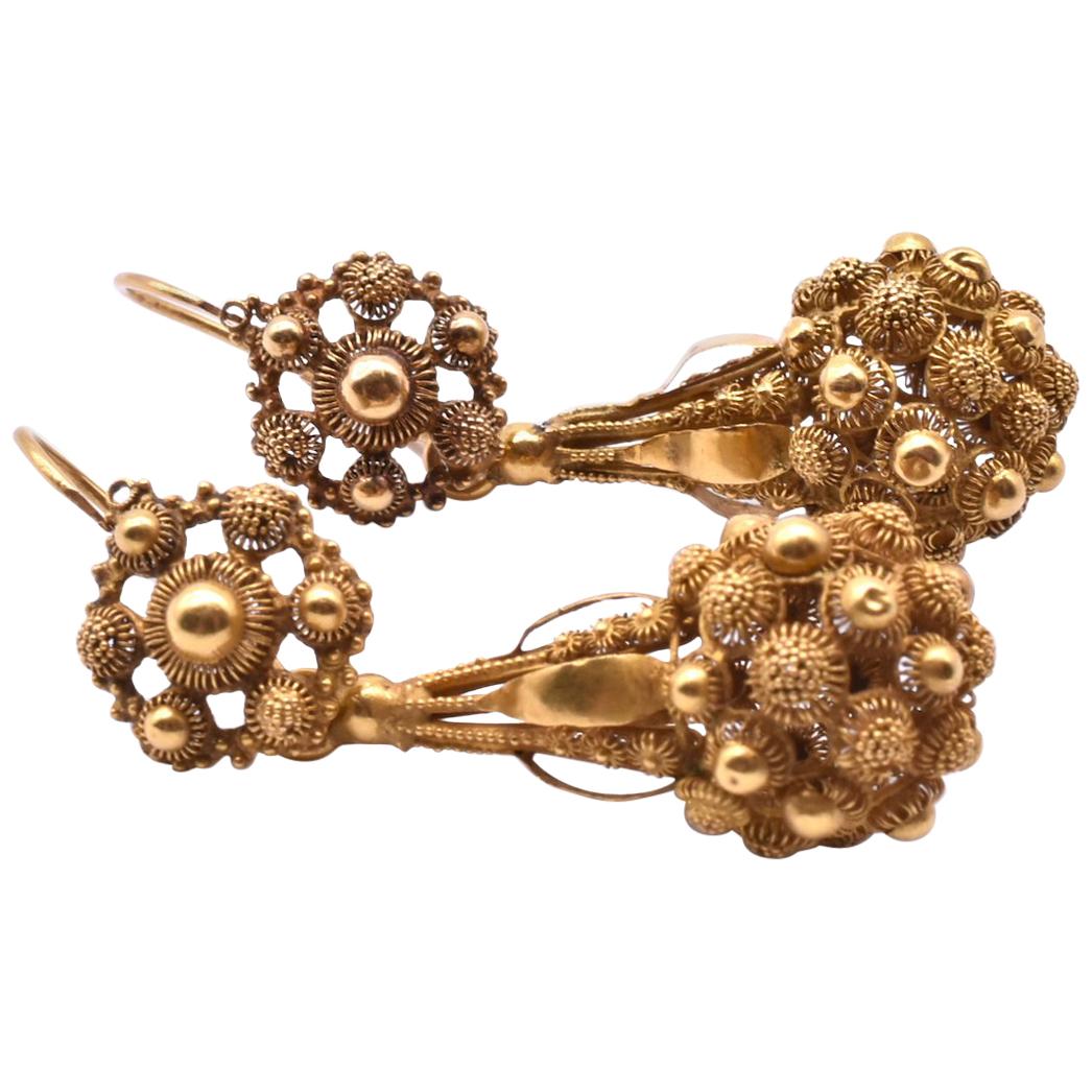 Antique Floral Engraved Cannetille Earrings