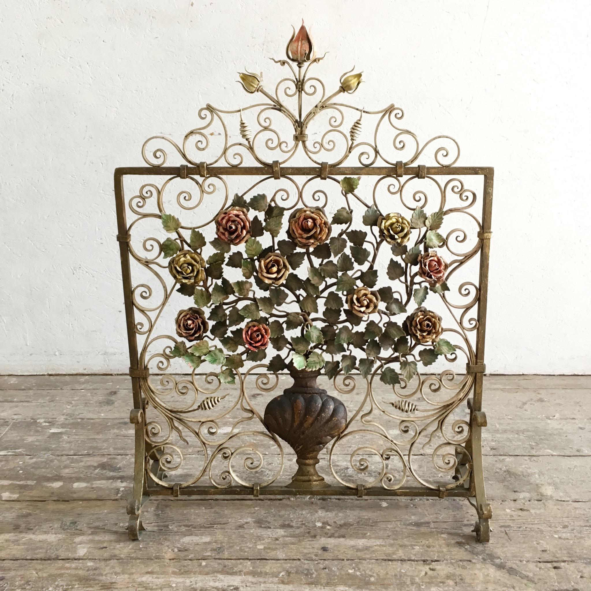English Antique Floral Fire Guard Attributed to Charles Hancock Cheltenham, 1880