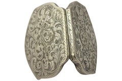 Antique Floral Flower Basket Engraved Silver Compact