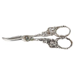 Used Floral Grape and Vine Sterling Silver Grape Shears Scissors