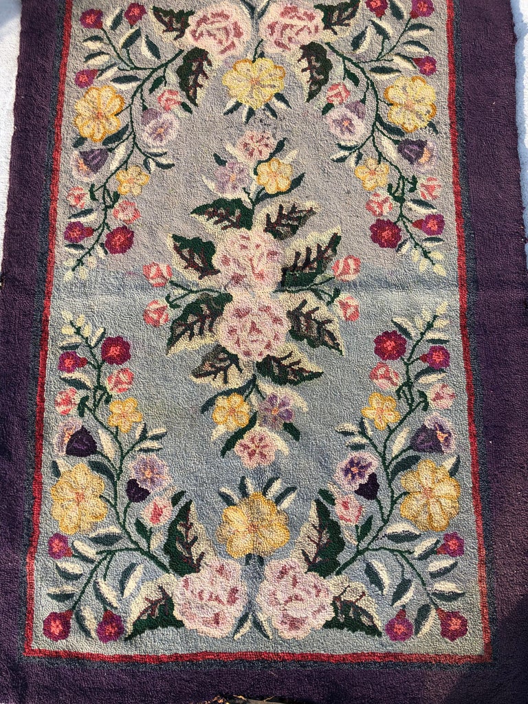 Antique Floral Hooked Rug at 1stDibs