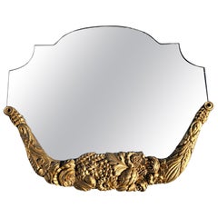 Antique Floral Mirror mit floralem vergoldetem Holz handgeschnitzten Rahmen, Frankreich 1890er