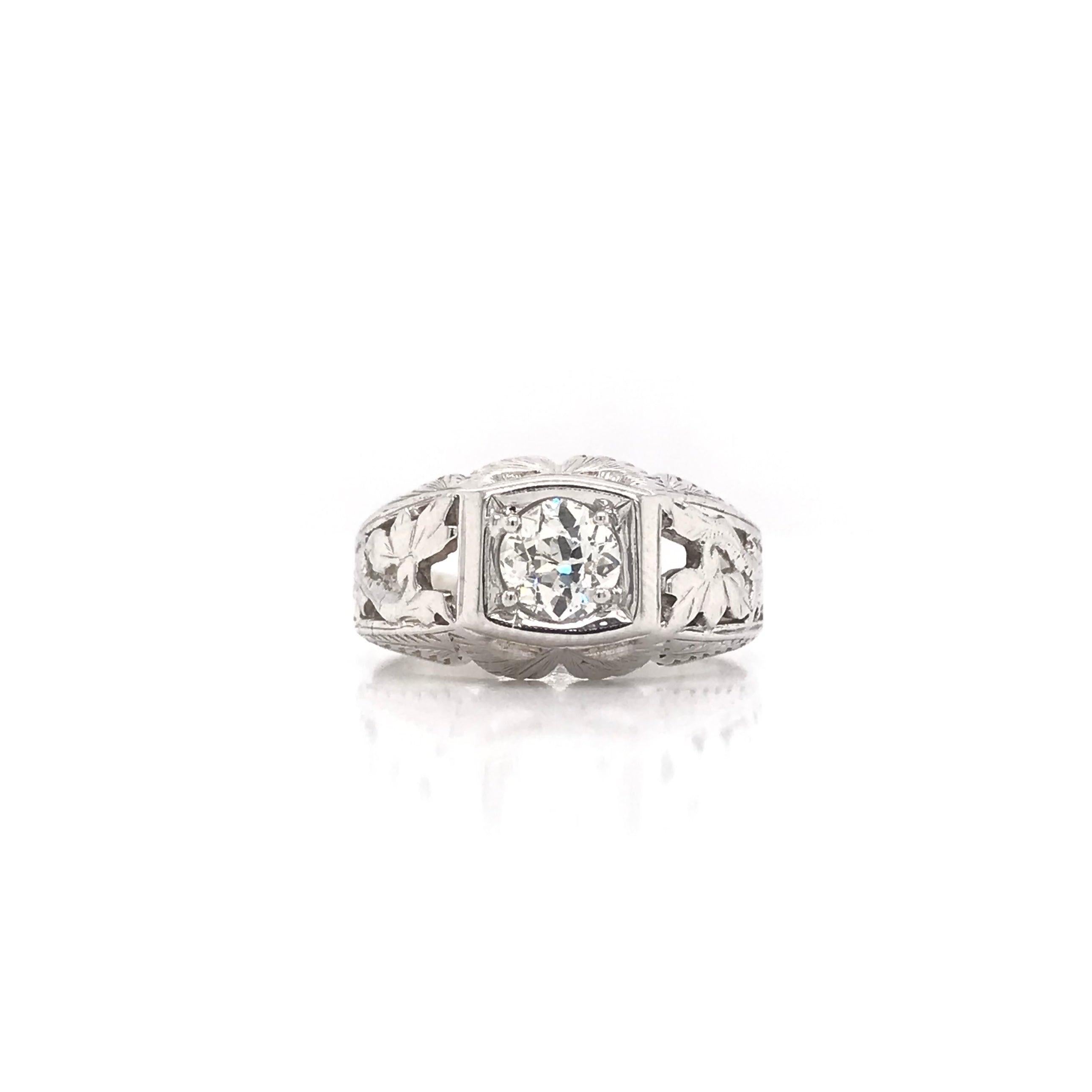 Art Deco Antique Floral Motif Diamond Ring For Sale