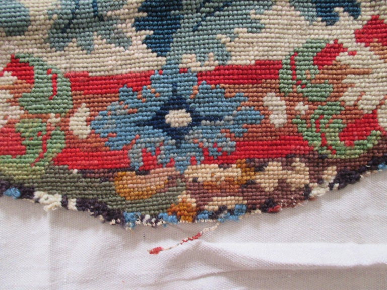 Regency Antique Floral Needlepoint Seat Cover Tapestry Fragment For Sale