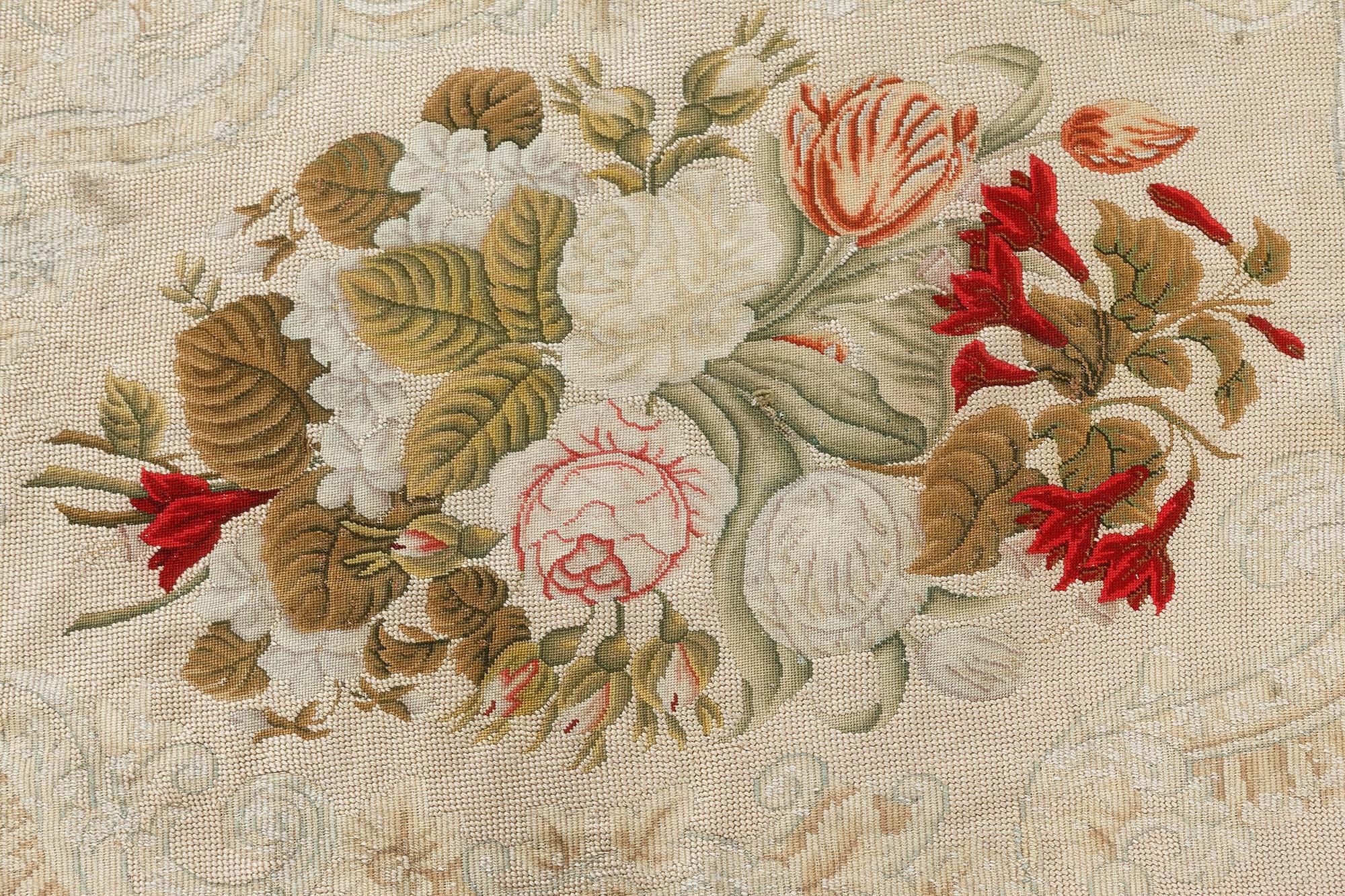 One-of-a-kind Antique Floral Needlework Carpet
Size: 7'2