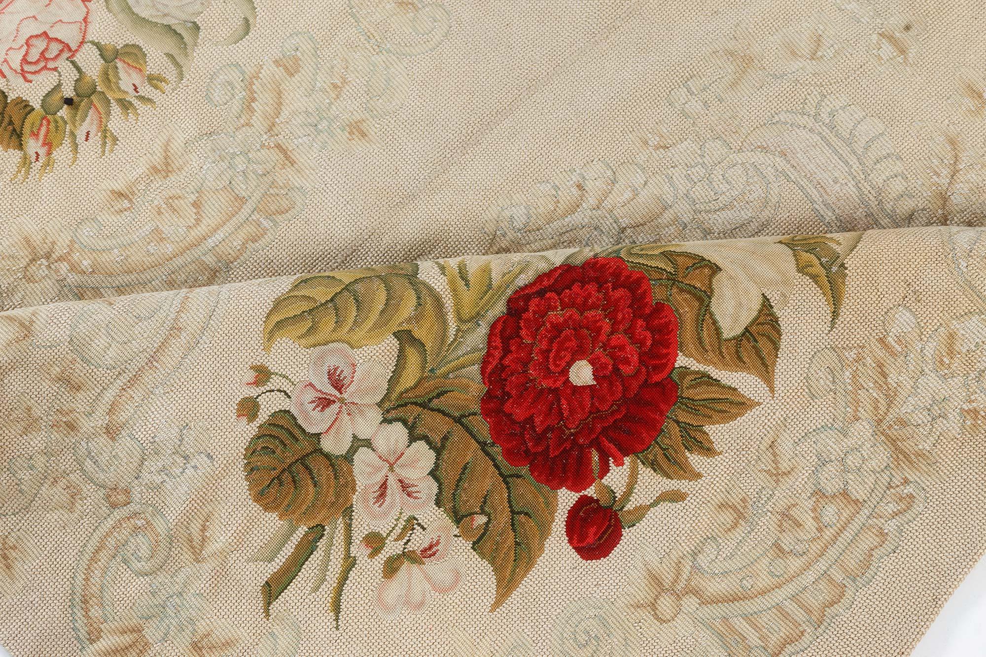 French Doris Leslie Blau Antique Floral Needlework Carpet For Sale
