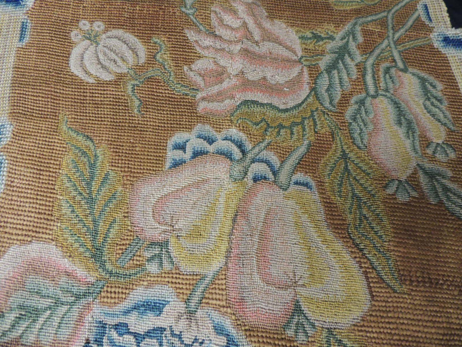 Regency Antique Floral Needlework Tapestry Fragment For Sale