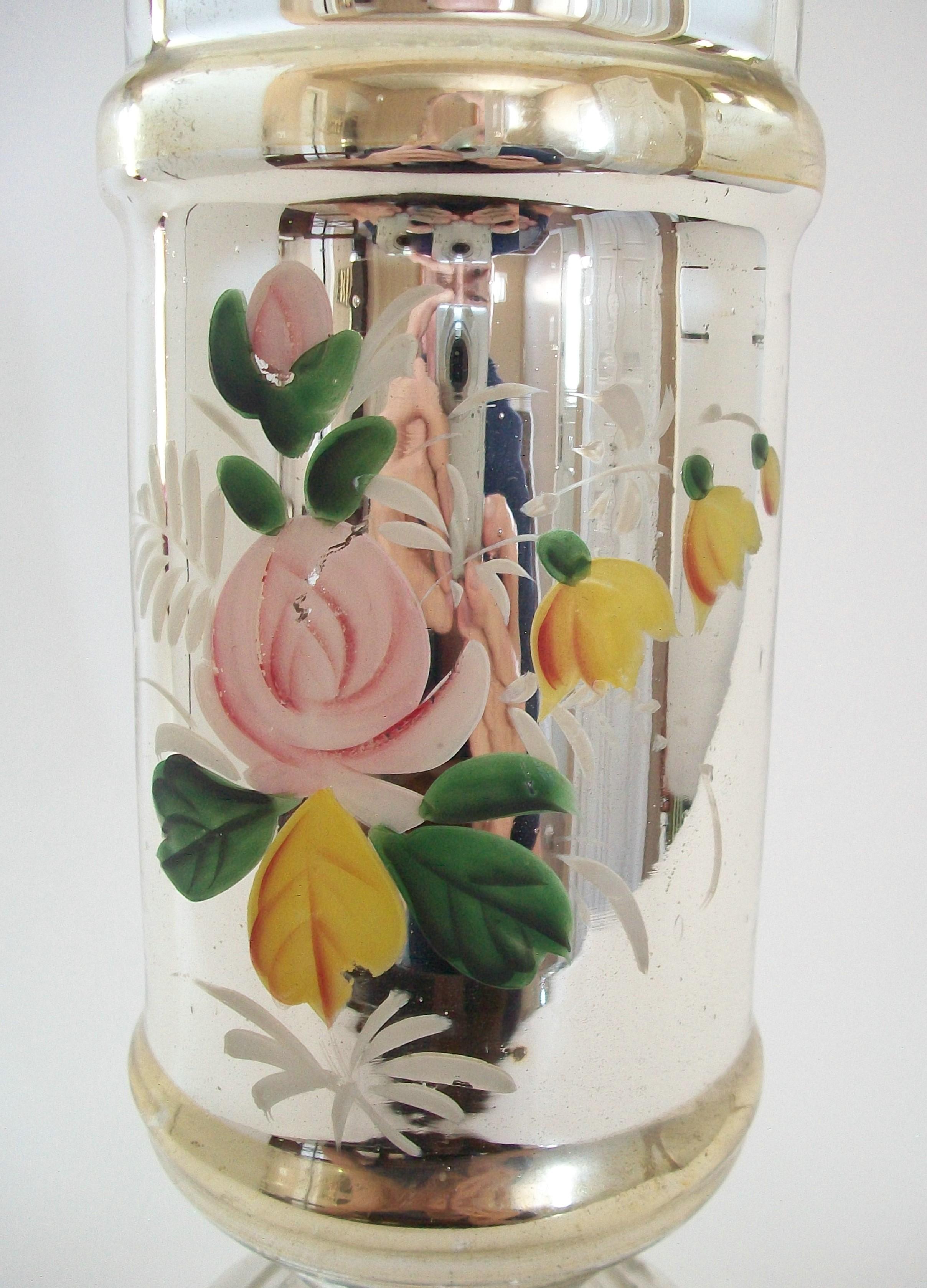 Antique Floral Painted Gold & Silver Mercury Glass Vase - France - 19th Century For Sale 6