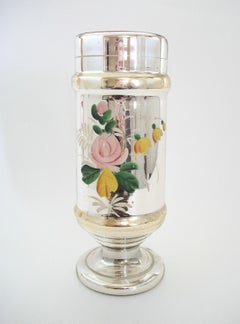 Antique Floral Painted Gold & Silver Mercury Glass Vase - France - 19th Century