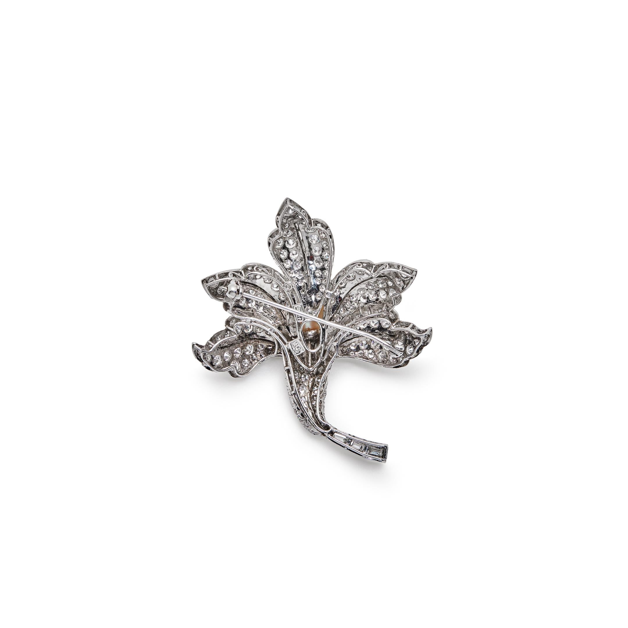 Round Cut Antique Floral Pearl Brooch