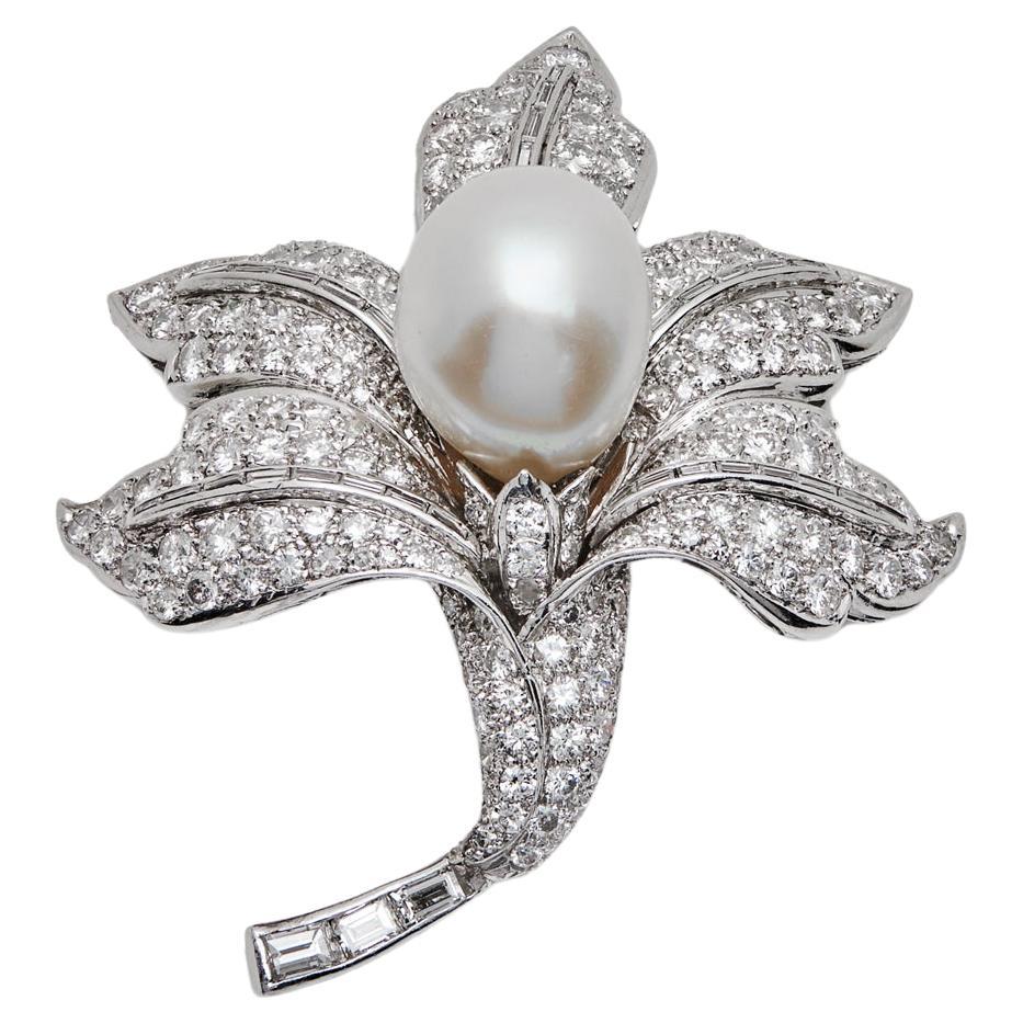 Antique Floral Pearl Brooch For Sale