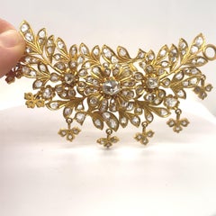 Antique Floral Pendant, 22K yellow gold, 15K Old Rose Cut Diamonds, Hand Crafted