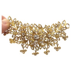 Antique Floral Pendant, 22K yellow gold, 15K Old Rose Cut Diamonds, Hand Crafted