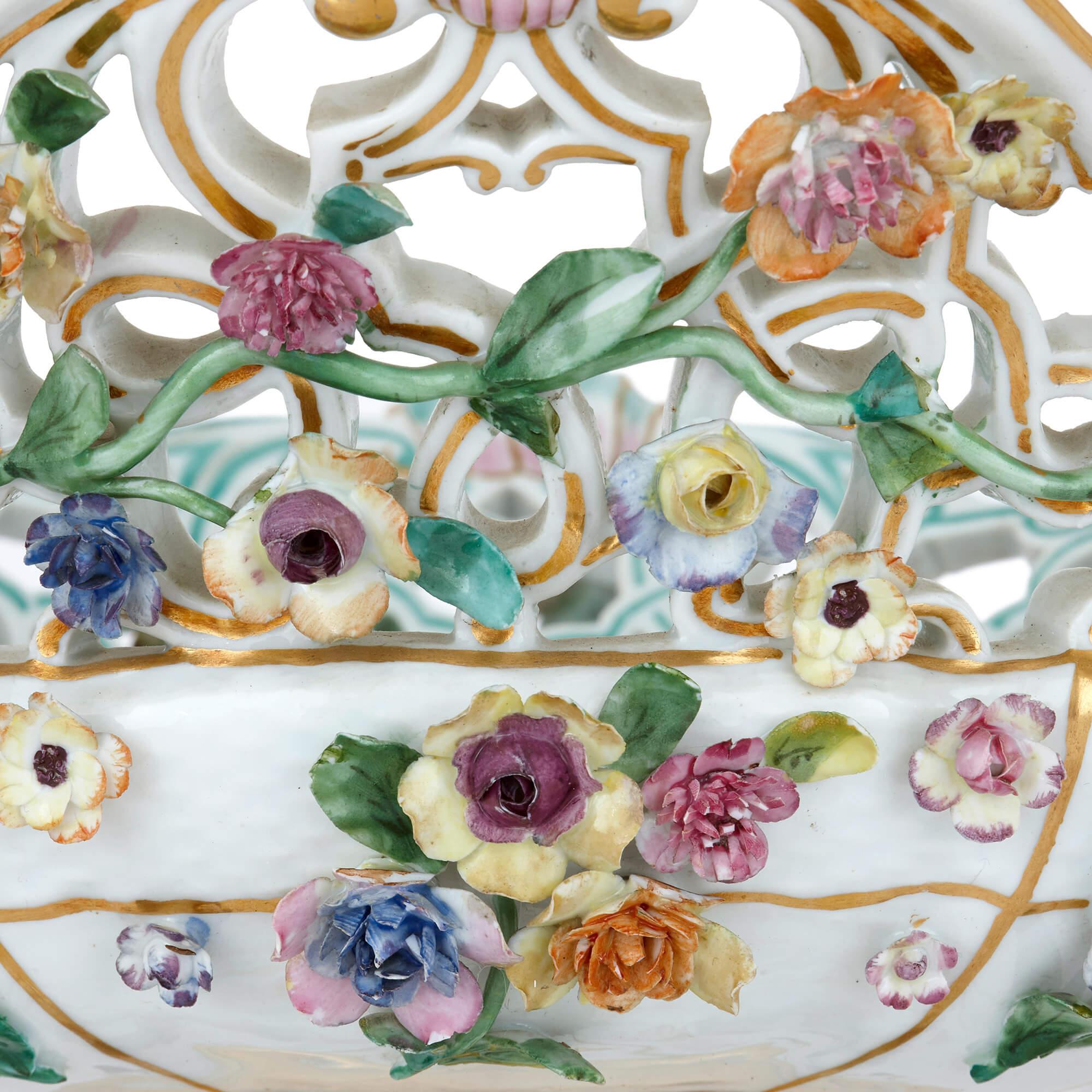 Rococo Antique Floral Porcelain Fruit Bowl by Meissen