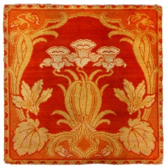 Antique Floral Red and Beige Silk Rug