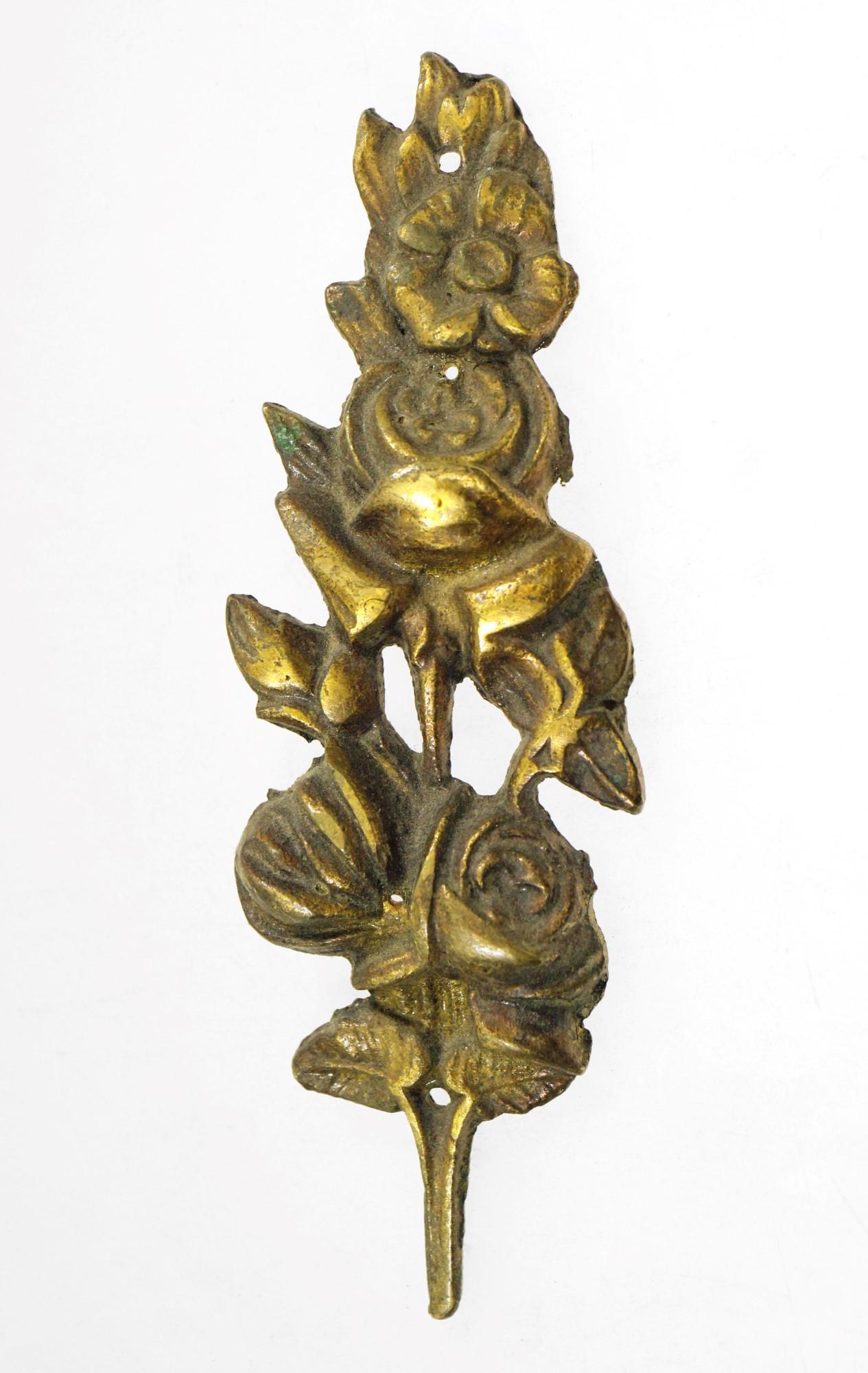 Belgian Antique Floral Rose Bronze Applique Three Piece Set from Belgium For Sale