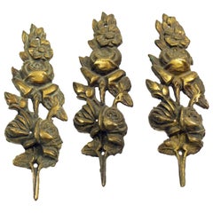 Antique Floral Rose Bronze Applique Three Piece Set from Belgium
