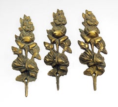 Antique Floral Rose Bronze Applique Three Piece Set from Belgium